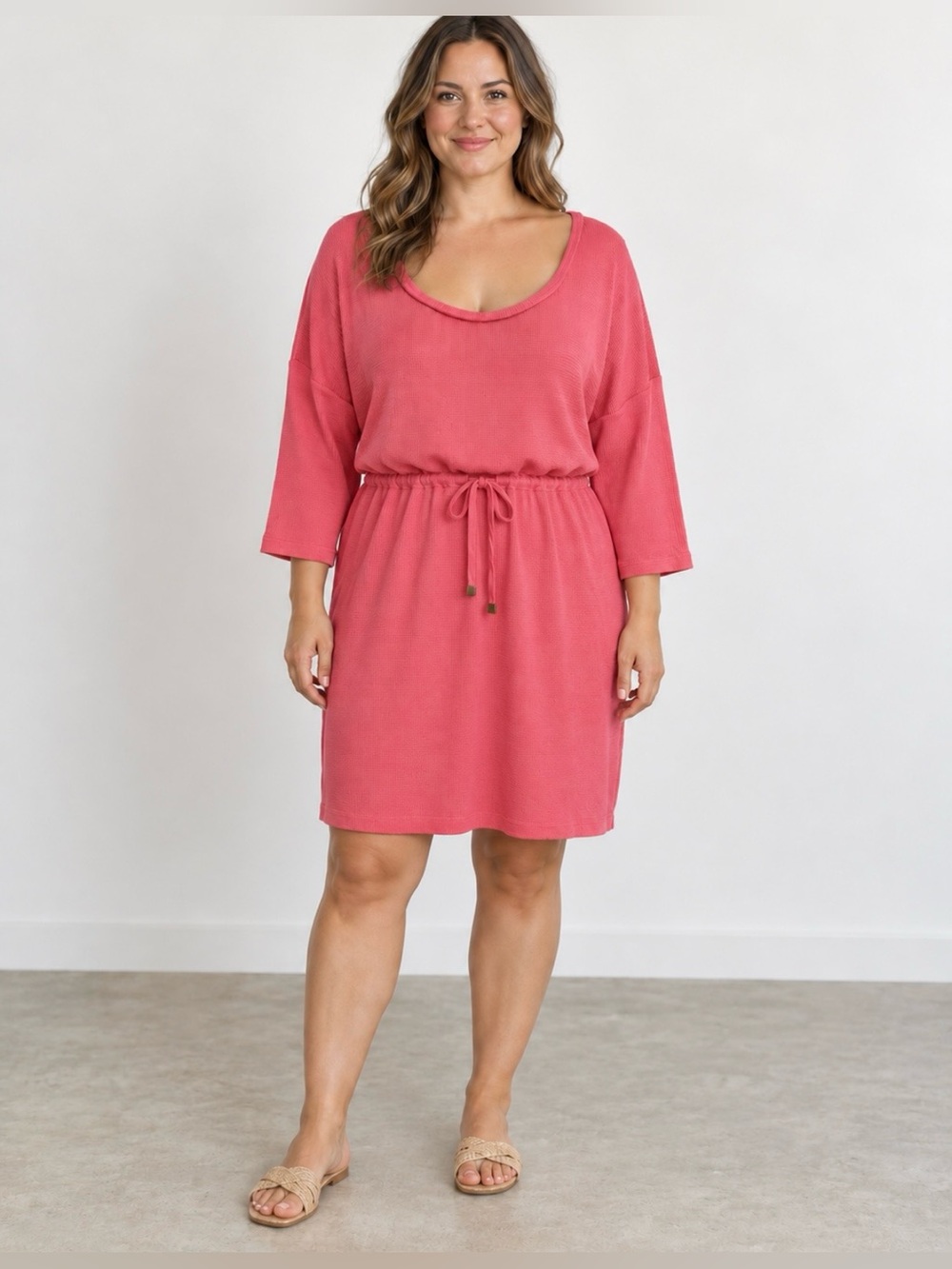 Victoria’s Secret Coral Pink Waffle Knit Drawstring Dress XL
